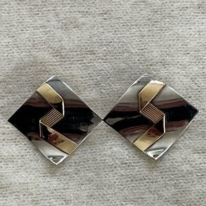 Vintage Modernist Mexico Sterling Silver and 14K Gold Earrings 70’s 80’s Artisan
